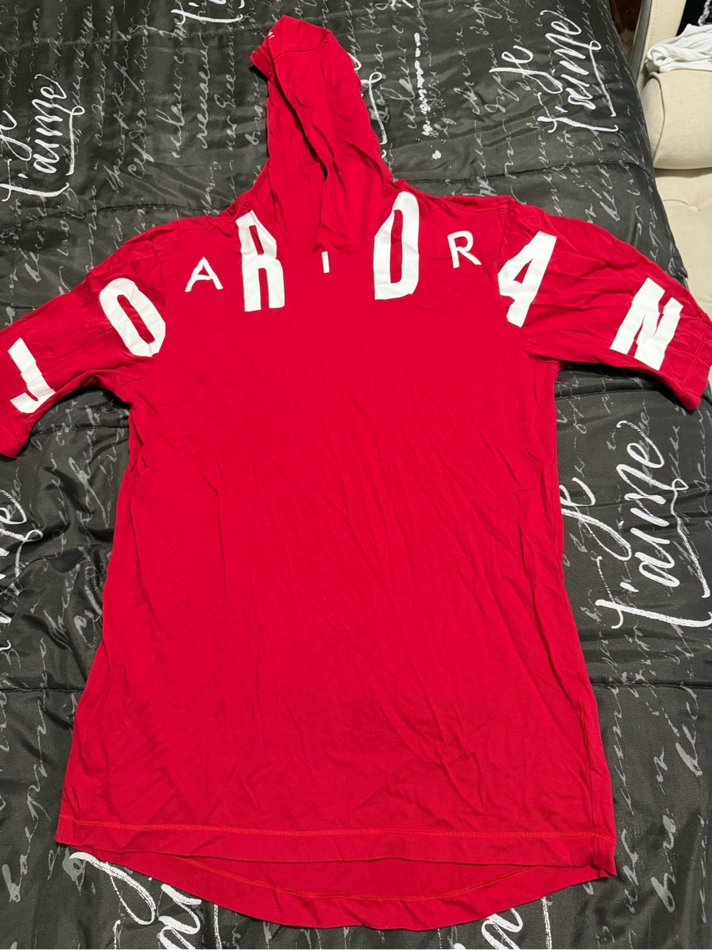 Jordan Red Hooded Short-Sleeve Pullover with White Lettering
